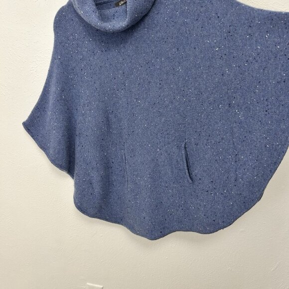 Pure Amici 100% Blue Speckled Poncho Knit Sweater Size M Kangaroo Pocket Stretch - Picture 4 of 8